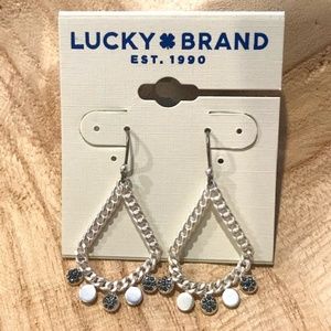 Lucky Brand Silver toned Earrings with Black Sparkle Accents--NWT!